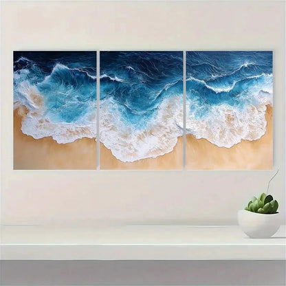 3pcs Panoramic Ocean Beach Sea Wall Art Set Canvas Framed 50x70cm - High Quality Print 100% Australian Made Wall Canvas Ready to Hang