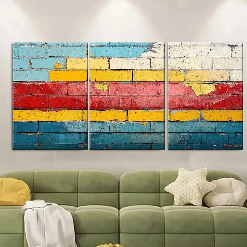 3pcs Vibrant Abstract Urban Brick Wall Art Set Canvas Framed 60x90cm – High Quality Print 100% Australian Made Wall Canvas Ready to Hang