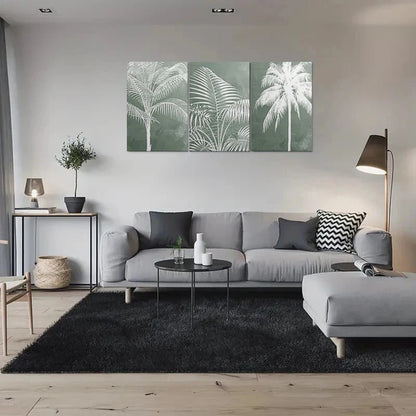 3pcs Abstract Palm Tree Green and White Metal Print Ready to Hang Art - Bella Home Decor