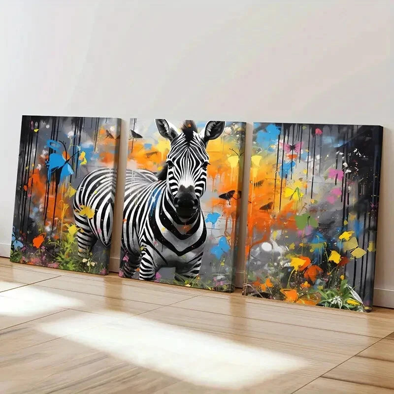 3pcs Abstract Street Graffiti Style Zebra Wall Art Set Canvas Framed 50x70cm - High Quality Print 100% Australian Made Wall Canvas Ready to Hang - Bella Home Decor
