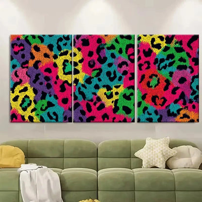3pcs Dopamine Animal Print, Preppy Leopard Wall Art Set Canvas Framed 40x60cm - High Quality Print 100% Australian Made Wall Canvas Ready to Hang - Bella Home Decor
