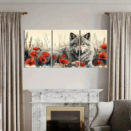 3pcs Watercolor Style The Wolf Among Flowers Wall Art Set Canvas Framed 40x60cm - High Quality Print 100% Australian Made Wall Canvas Ready to Hang - Bella Home Decor