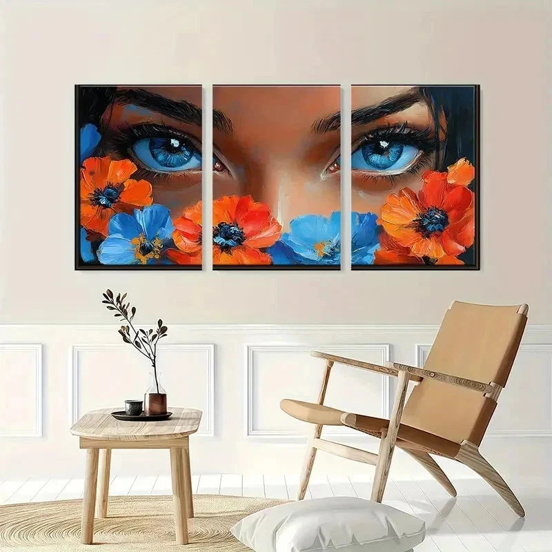 3pcs Dreamy Girl Beautiful Face Natural Perfect Wall Art Set Canvas Framed 60x90cm - High Quality Print 100% Australian Made Wall Canvas Ready to Hang - Bella Home Decor
