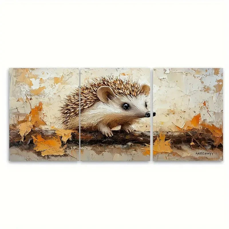 3pcs Hedgehog Painting On Canvas Forest  Wall Art Set Canvas Framed 40x60cm - High Quality Print 100% Australian Made Wall Canvas Ready to Hang - Bella Home Decor