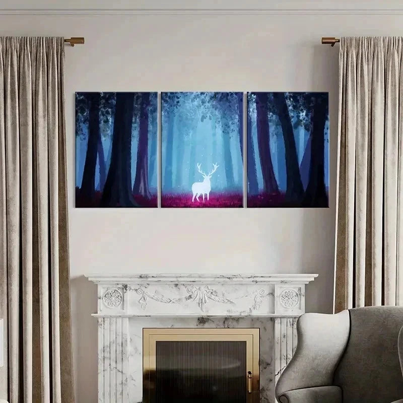 3pcs Forest Sparkling Deer Animal  Wall Art Set Canvas Framed 40x60cm - High Quality Print 100% Australian Made Wall Canvas Ready to Hang - Bella Home Decor