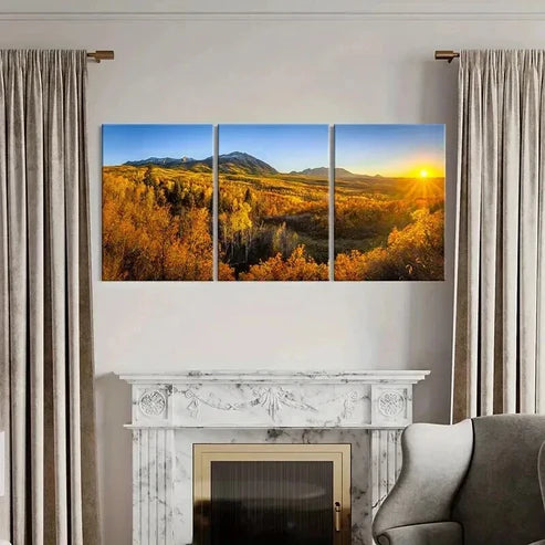 3pcs Autumn Forest Mountains Landscape Wall Art Canvas Unframed - High Quality Print 100% Australian Made Wall Canvas - Bella Home Decor