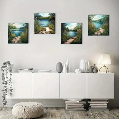 4pcsBeautiful Pond Lak Wall Art Canvas Framed