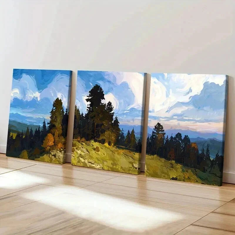 3pcs Forest Vintage Aesthetic Art Retro Wall Art Set Canvas Framed 50x70cm - High Quality Print 100% Australian Made Wall Canvas Ready to Hang - Bella Home Decor