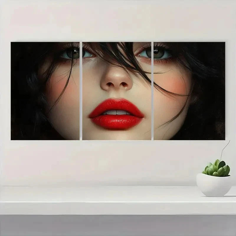 3pcs Red Lipstick Room Decor FG    Wall Art Set Canvas Framed 50x70cm - High Quality Print 100% Australian Made Wall Canvas Ready to Hang