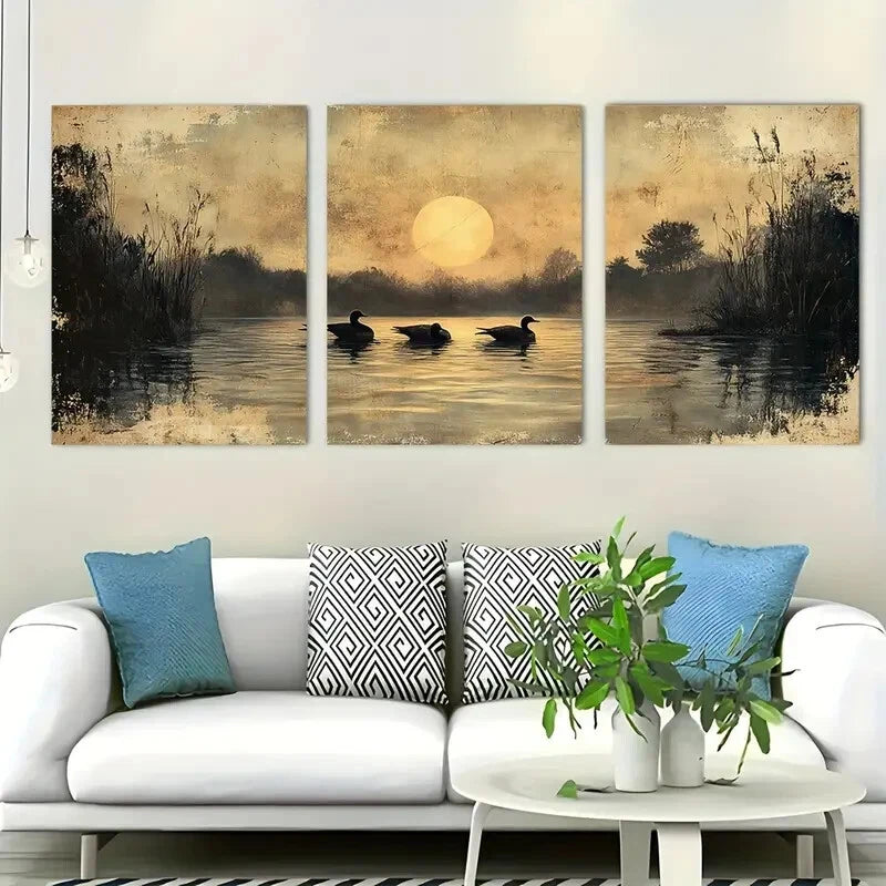 3pcs Pond Antique Classic Nature Décor Perfect Wall Art Set Canvas Framed 40x60cm - High Quality Print 100% Australian Made Wall Canvas Ready to Hang - Bella Home Decor
