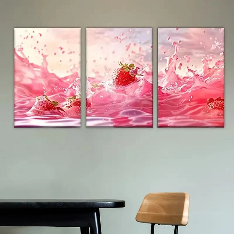 3pcs Pink Background with Splash of Water Wall Art Set Canvas Framed 60x90cm - High Quality Print 100% Australian Made Wall Canvas Ready to Hang - Bella Home Decor