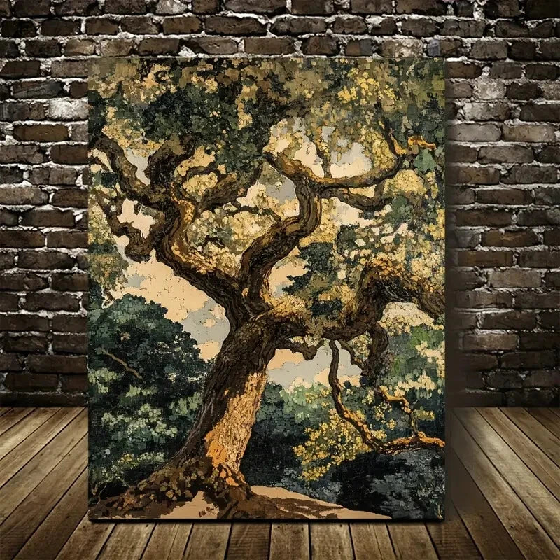 Beautiful Flourishing Oak Forest Painting 40x60cm Metal Print Ready to Hang - Bella Home Decor