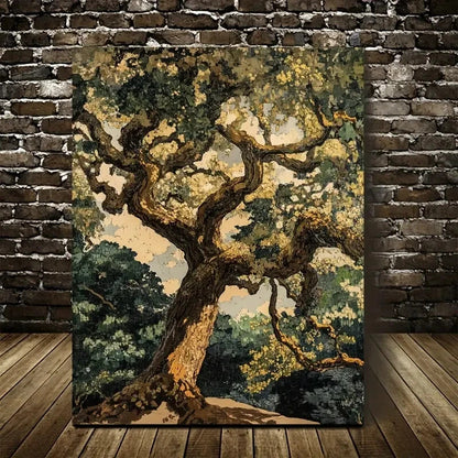 Beautiful Flourishing Oak Forest Painting 40x60cm Metal Print Ready to Hang - Bella Home Decor