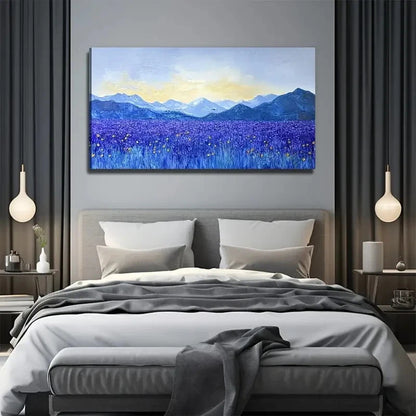 Purple Field Floral Painting Wall Art Canvas Office Home Room Framed 120x60cm
