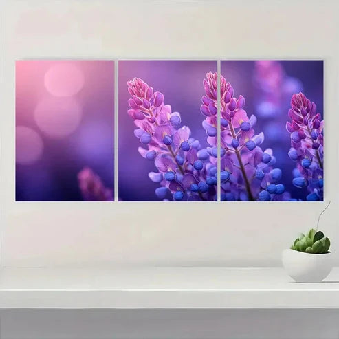 3pcs Vibrant Purple & Pink Floral F Wall Art Set Canvas Unframed - High Quality Print 100% Australian Made Wall Canvas - Bella Home Decor