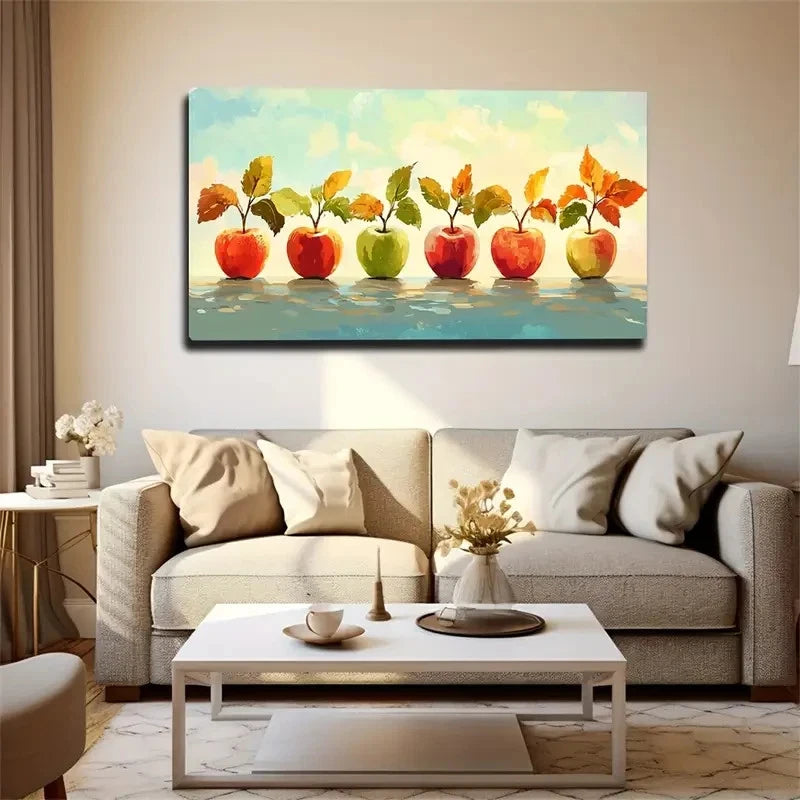 Apple & Leaf Landscape Vibrant Wall Art Canvas Office Home Room Framed 120x60cm