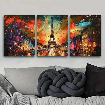 3pcs Abstract Eiffel Tower Nightscape Perfect Wall Art Set Canvas Framed 60x90cm - High Quality Print 100% Australian Made Wall Canvas Ready to Hang - Bella Home Decor