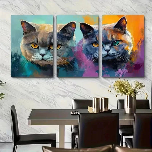 3pcs British Shorthair Cat Wall Art Set Canvas Framed 50x70cm - High Quality Print 100% Australian Made Wall Canvas Ready to Hang - Bella Home Decor