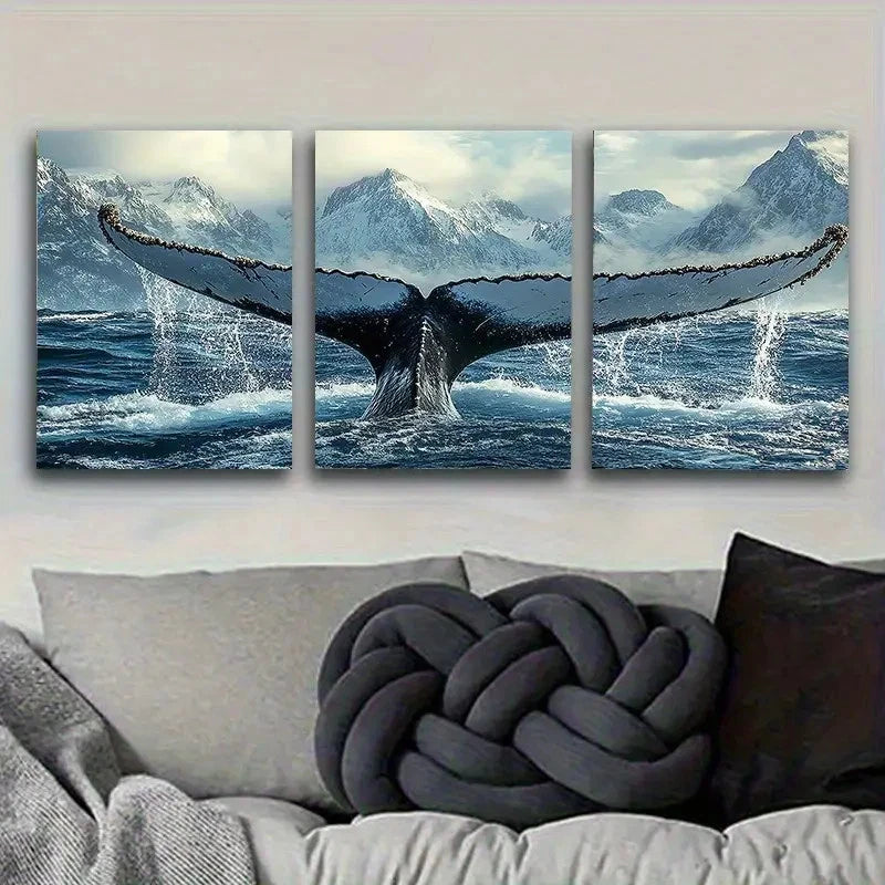 3pcs Whale Tail Splash in Ocean Wall Art Set Canvas Framed 40x60cm - High Quality Print 100% Australian Made Wall Canvas Ready to Hang - Bella Home Decor