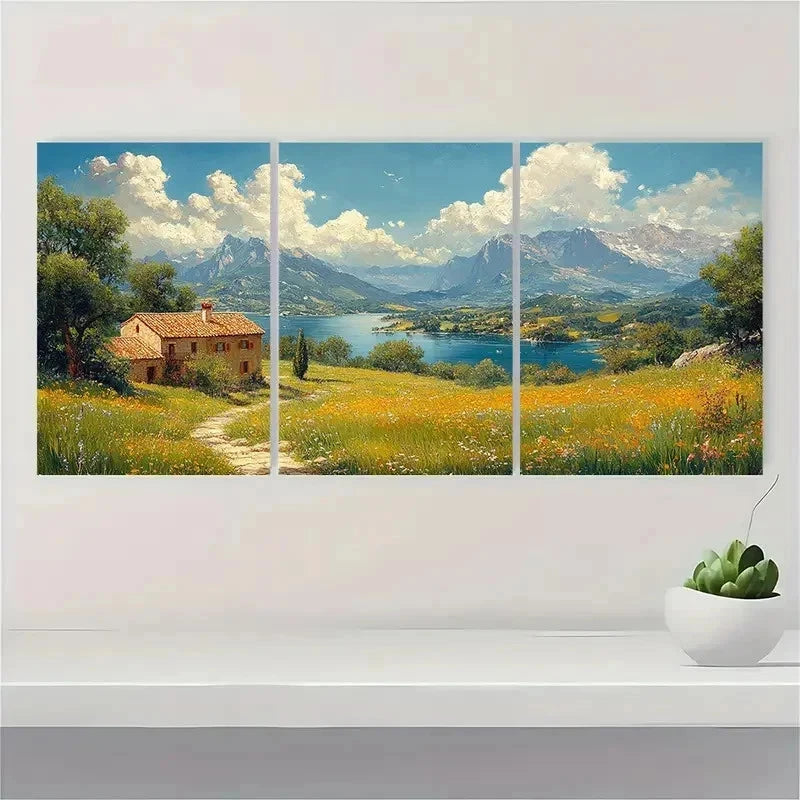 3pcs Extra Hillside Nature Scene Perfect Wall Art Set Canvas Framed 60x90cm - High Quality Print 100% Australian Made Wall Canvas Ready to Hang - Bella Home Decor
