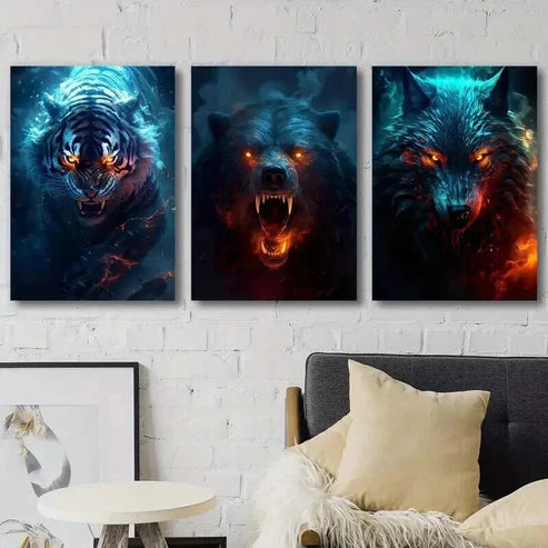 3pcs Angry Tiger Wolf Bear Animal Wall Art Set Canvas Wall Art Canvas Unframed - High Quality Print 100% Australian Made Wall Canvas - Bella Home Decor