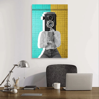 Vintage Retro Camera Head Collage Pop Art 40x60cm Metal Print Ready to Hang