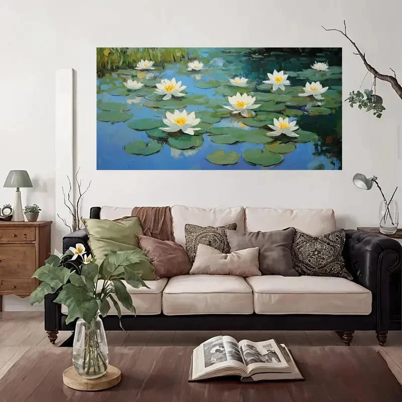 Water Lily Pond Wall Art Canvas Office Home Room Framed 120x60cm