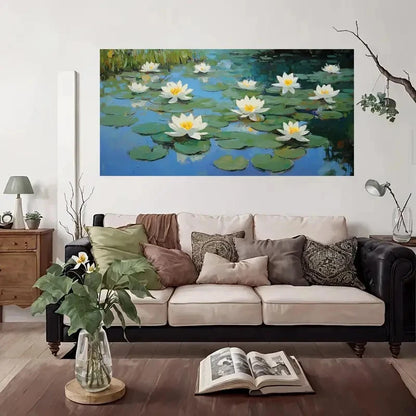 Water Lily Pond Wall Art Canvas Office Home Room Framed 120x60cm
