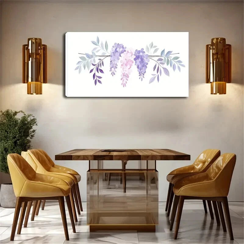 Wisteria Flowers White Deco Wall Art Canvas Office Home Room Framed 120x60cm - Bella Home Decor