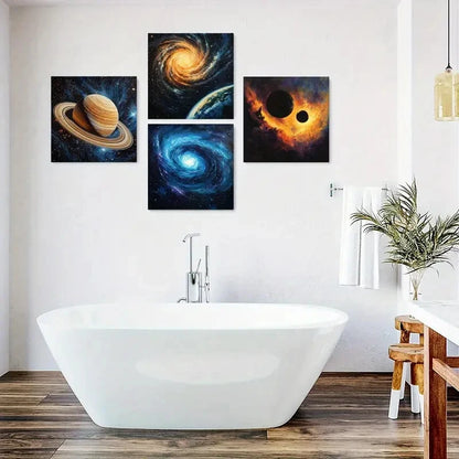 4pcs  Planets Paintings, Space Art Prints, Galaxi  Wall Art Canvas Framed
