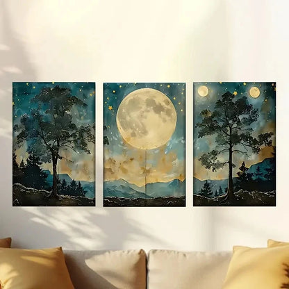 3pcs a Full Moon Wall Art Set Canvas Framed 50x70cm - High Quality Print 100% Australian Made Wall Canvas Ready to Hang - Bella Home Decor