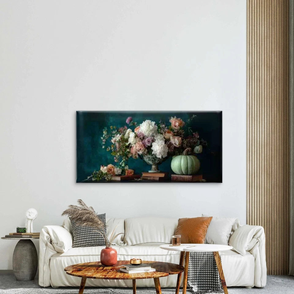 Teal & Golden Autumn Harvest Wall Art Canvas Office Home Room Framed 120x60cm - Bella Home Decor