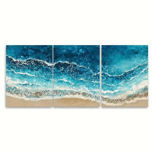 3pcs Abstract Beach Picture & Print Wall Art Canvas Framed 60x90cm - High Quality Print 100% Australian Made Wall Canvas Ready to Hang