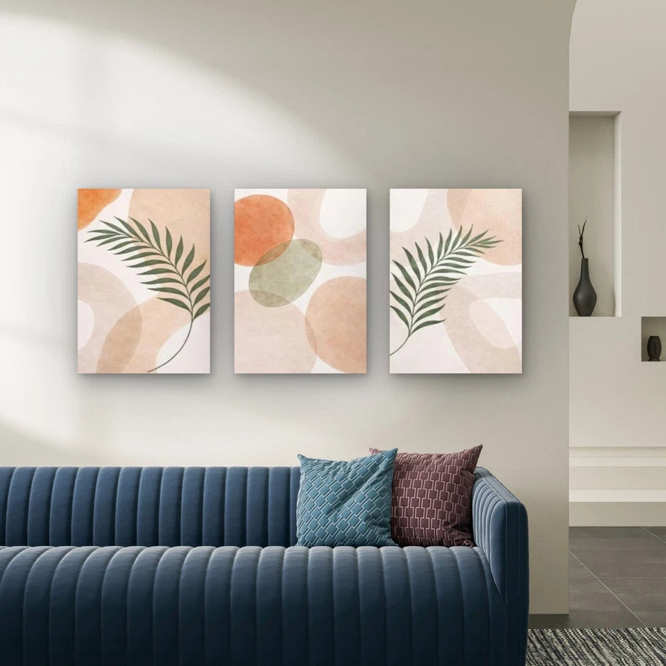 3pcs Abstract Terracotta Boho Palm Leaves Wall Art Set Canvas Framed 40x60cm - High Quality Print 100% Australian Made Wall Canvas Ready to Hang - Bella Home Decor