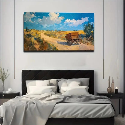 Rustic Country Road Wooden Cows Wall Art Canvas Office Home Room Framed 120x60cm