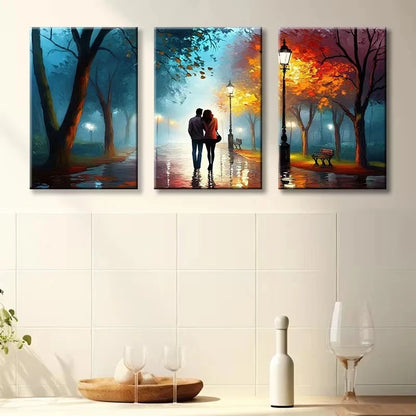3pcs Lovers taking a walk Wall Art Set Canvas Framed 60x90cm - High Quality Print 100% Australian Made Wall Canvas Ready to Hang