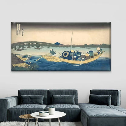 Japanese Boat And Bridge Wall Art Canvas Office Home Room Framed 120x60cm