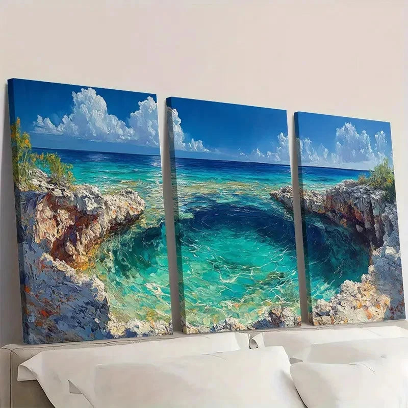 3pcs Blue Hole Belize Painting Caribbean BH  Wall Art Set Canvas Framed 60x90cm - High Quality Print 100% Australian Made Wall Canvas Ready to Hang - Bella Home Decor
