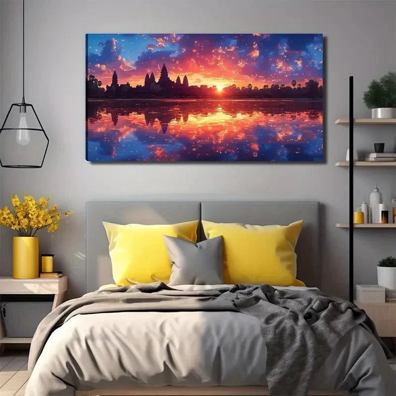 Sunset River Perfect Wall Art Canvas Office Home Room Framed 120x60cm