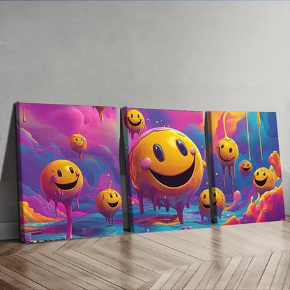 3pcs Melting Smile Colorful Cute Bright Perfect Wall Art Set Canvas Unframed - High Quality Print 100% Australian Made Wall Canvas