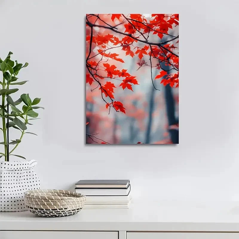 Beautiful Autumn Maple Forest Painting 40x60cm Metal Print Ready to Hang - Bella Home Decor