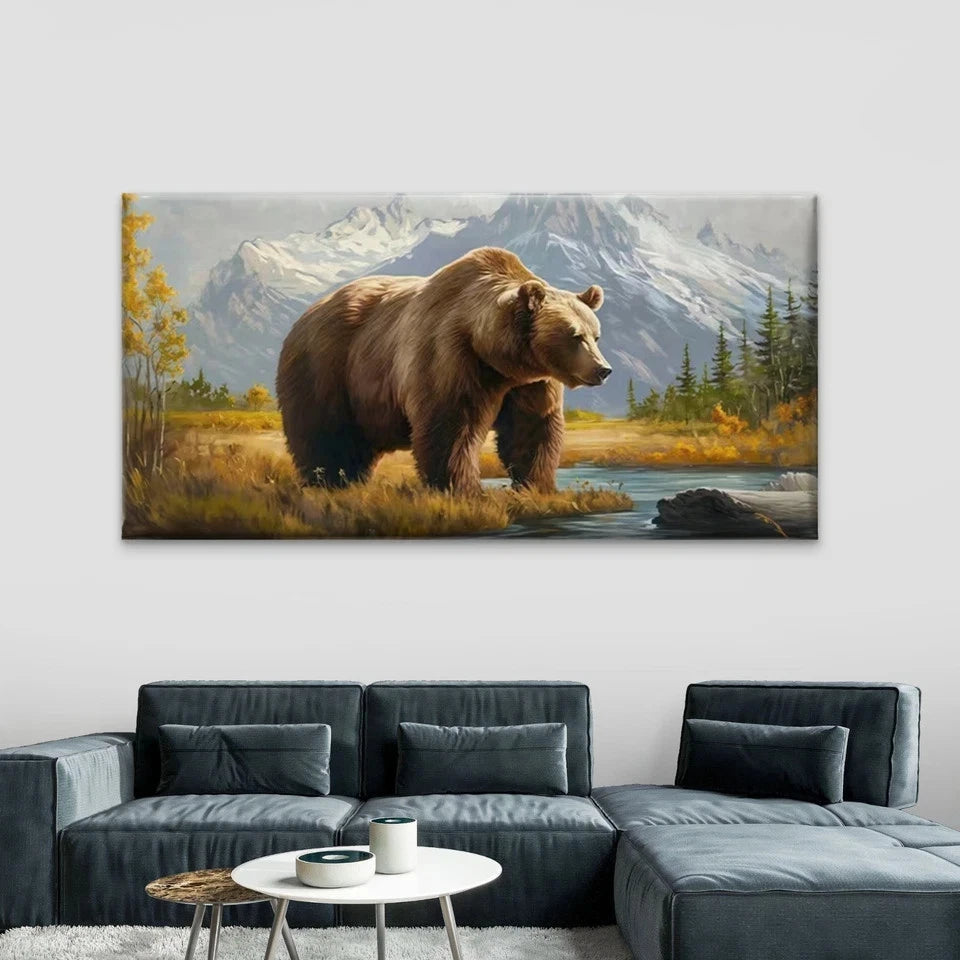 Brown Bear Mountain Wall Art Canvas Office Home Room Framed 120x60cm