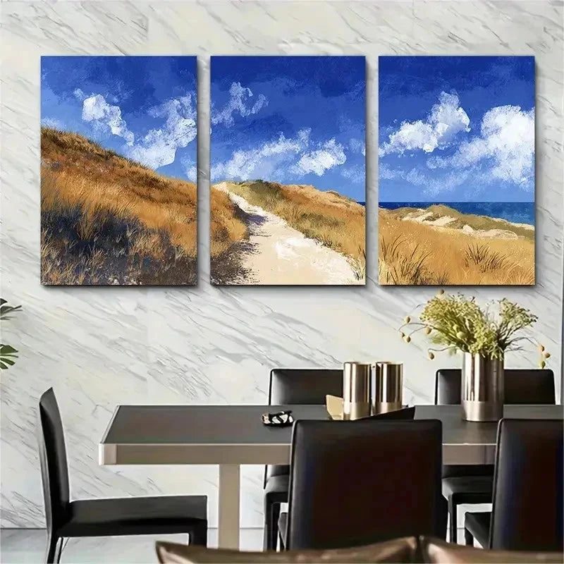 3pcs Sand Path Clipart Costal Walks Perfect Wall Art Set Canvas Framed 50x70cm - High Quality Print 100% Australian Made Wall Canvas Ready to Hang