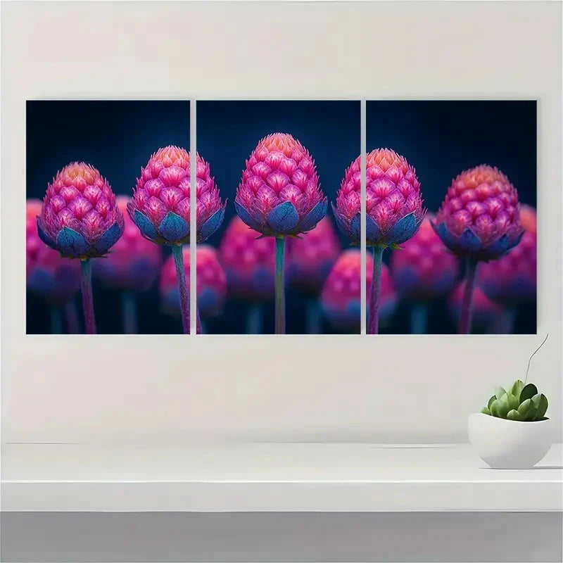 3pcs Gomphrena Flower Gardener Amaranth Perfect Wall Art Set Canvas Framed 40x60cm - High Quality Print 100% Australian Made Wall Canvas Ready to Hang - Bella Home Decor