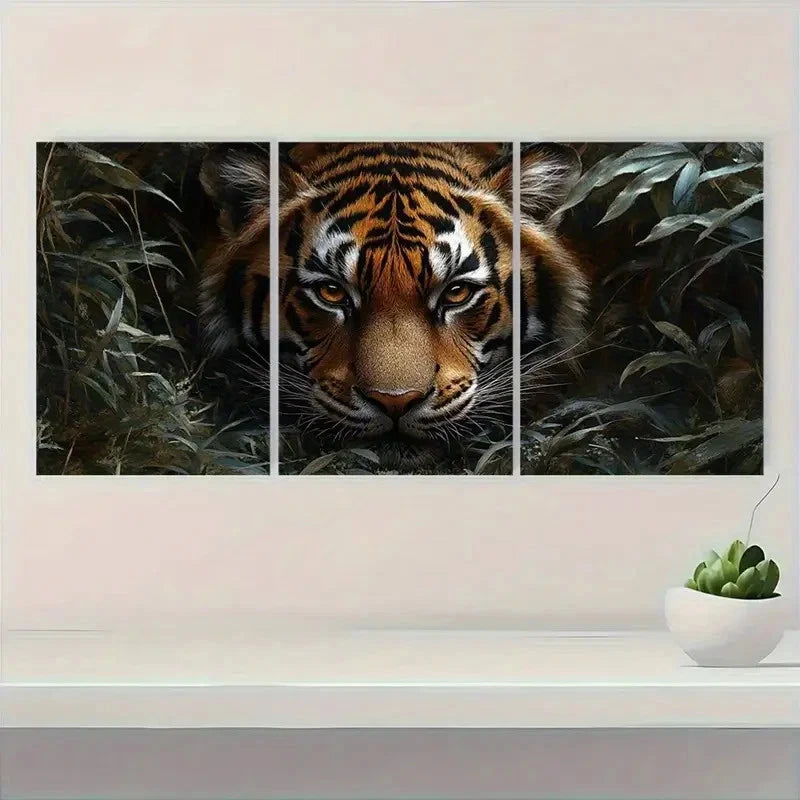 3pcs Tiger Realistic Jungle Scene B  Wall Art Set Canvas Framed 50x70cm - High Quality Print 100% Australian Made Wall Canvas Ready to Hang - Bella Home Decor