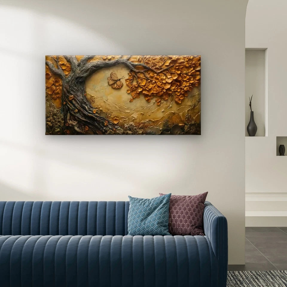 Tree and Butterfly Wall Art Canvas Office Home Room Framed 120x60cm