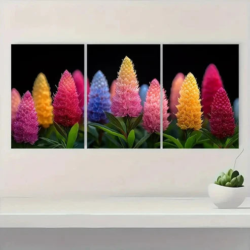 3pcs Celosia Painting Print Plant Art Plant CB Wall Art Set Canvas Unframed - High Quality Print 100% Australian Made Wall Canvas - Bella Home Decor