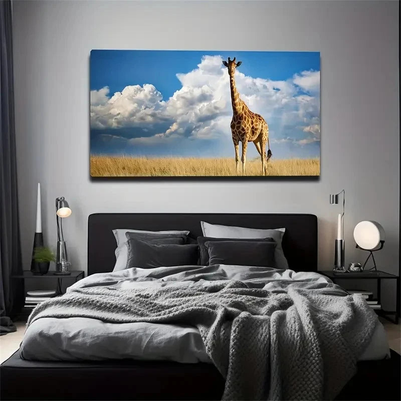 Giraffe On the Prairie Wall Art Canvas Office Home Room Framed 120x60cm