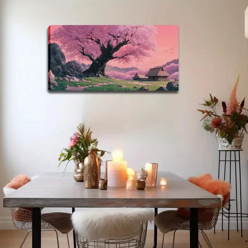 Japanese Pink Sakura Blooms Wall Art Canvas Office Home Room Framed 120x60cm - Bella Home Decor