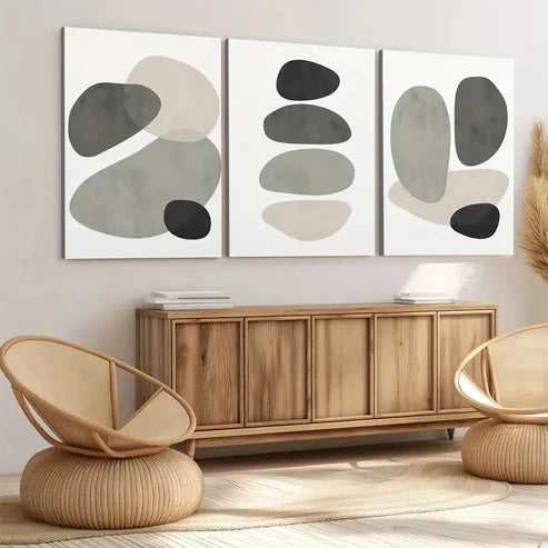 3pcs Abstract Shapes Neutral Beige Earth Tone Wall Art Set Canvas Unframed - High Quality Print 100% Australian Made Wall Canvas